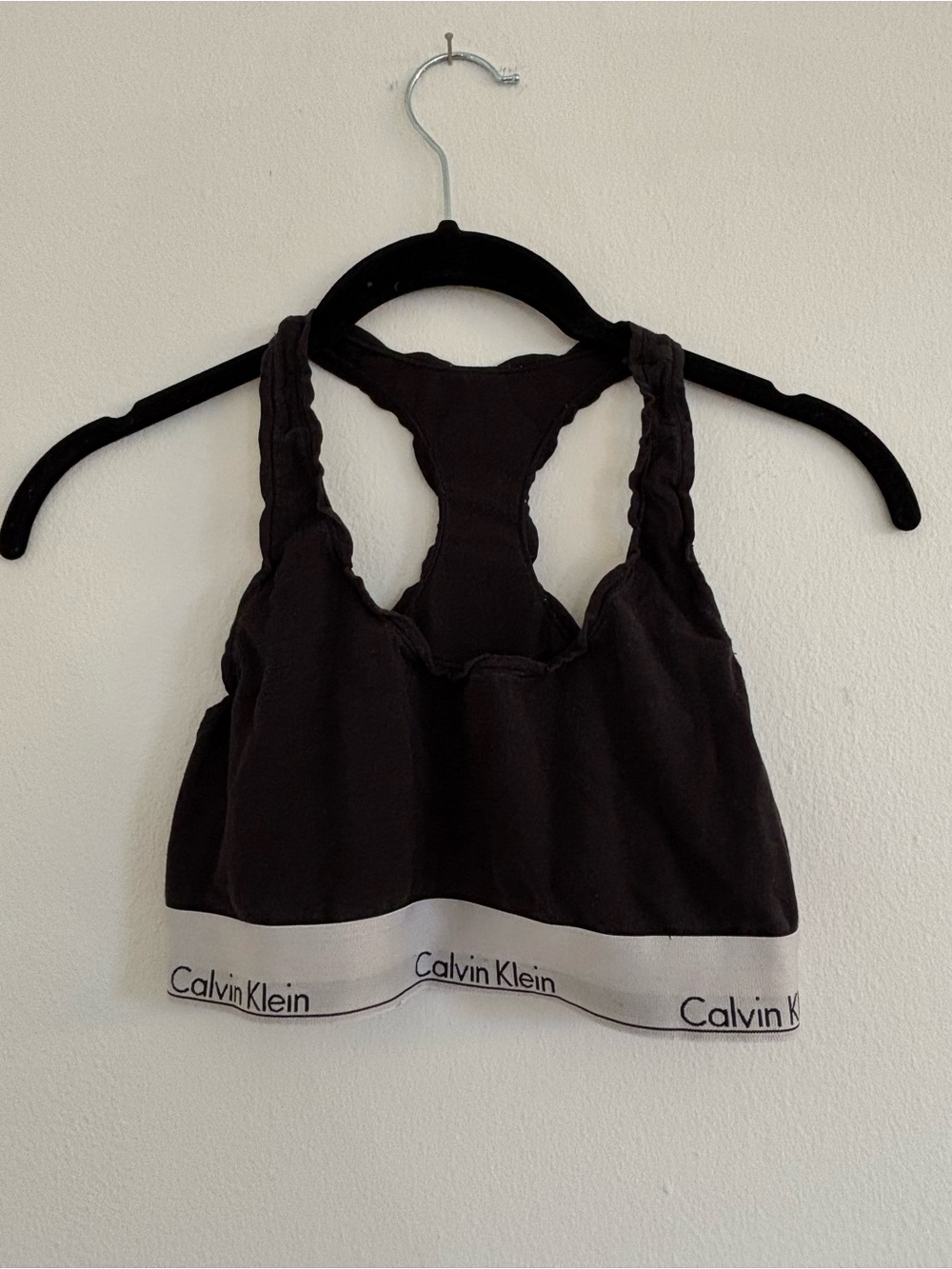 Calvin Klein Black Racerback Logo Bralette with White Band